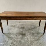 Antique farmhouse table in walnut, turned legs, France