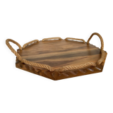 Small octagonal wooden and rope tray