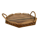 Small octagonal tray made of wood and rope.
