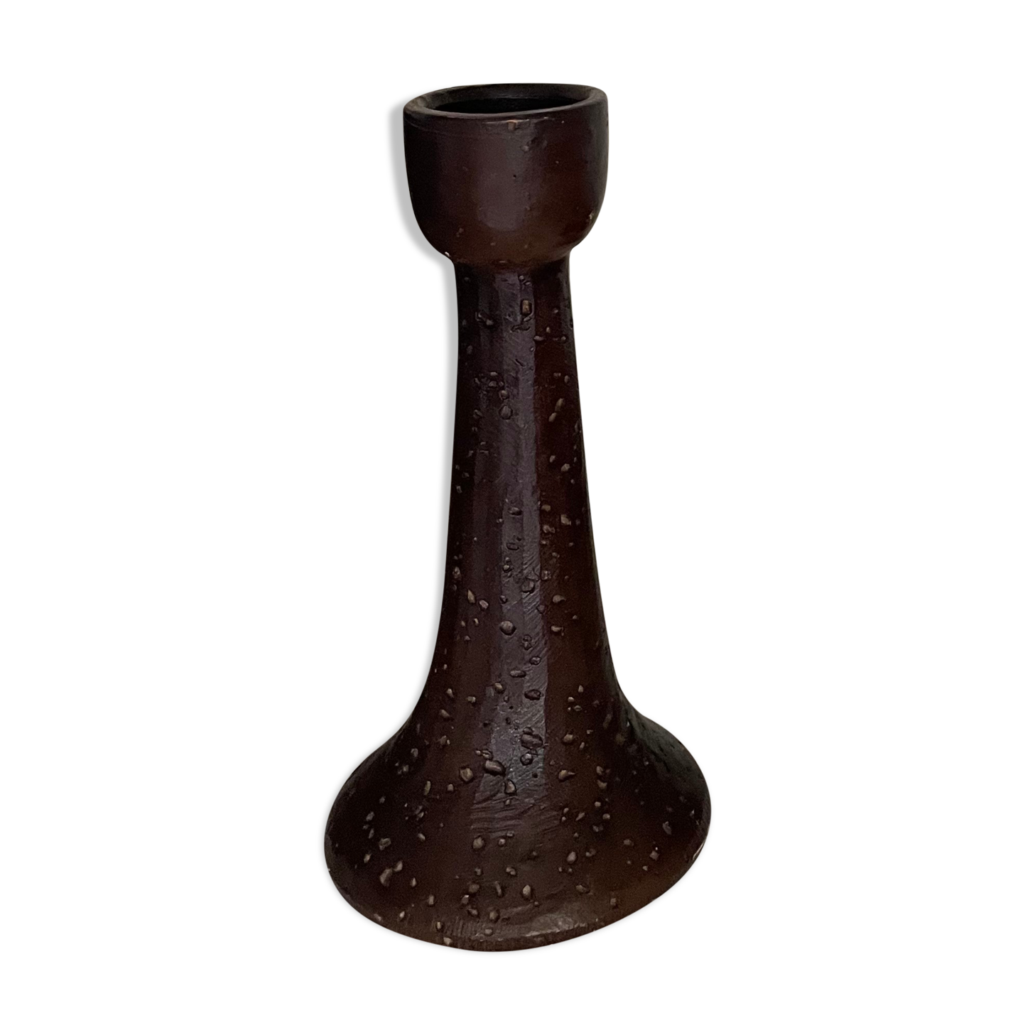 Brown enamelled terracotta candle holder