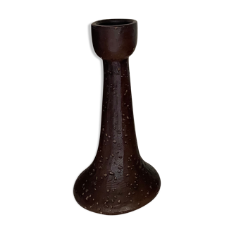 Brown candlestick in enamelled terracotta