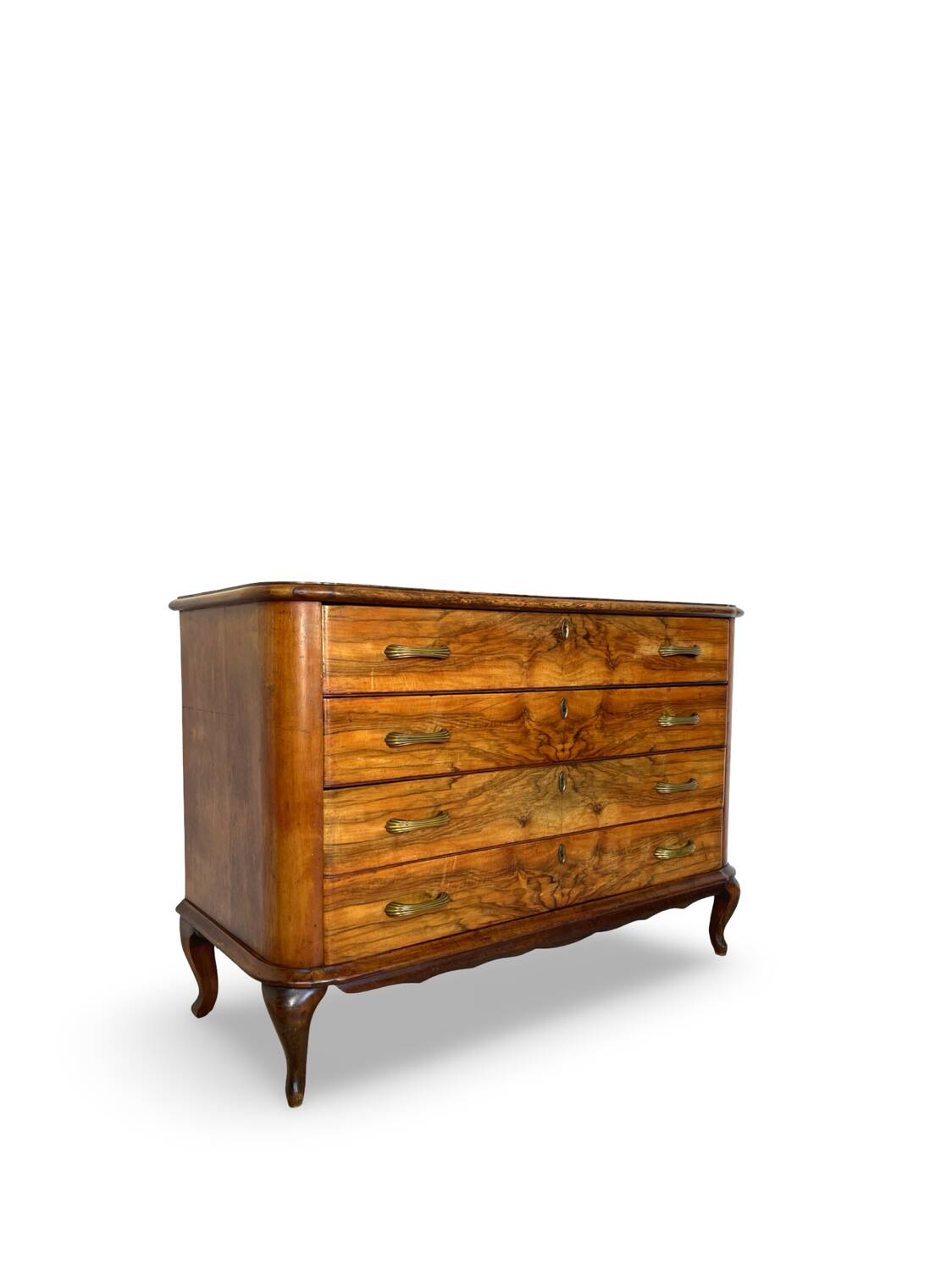 Italian art deco burl walnut chest of drawers, 1930s/1940s