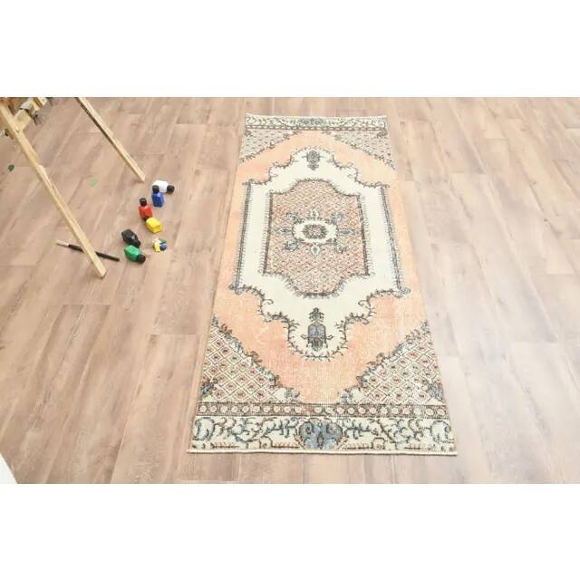 1970s Turkish Oushak Handmade Wool Cotton Orange Runner Rug 73x192