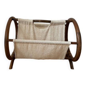 Bamboo and vintage fabric magazine rack