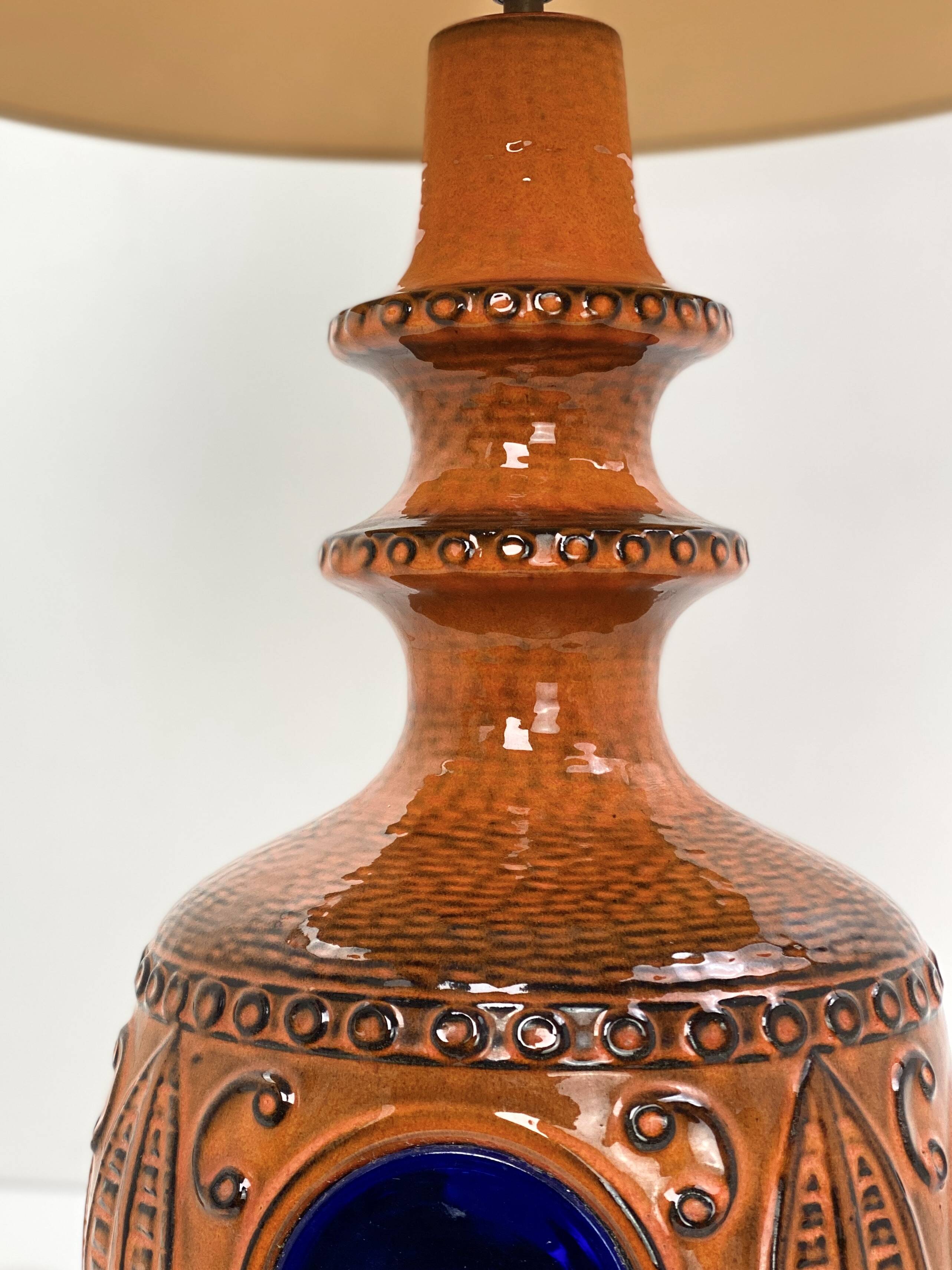 Large vintage ceramic lamp – cobalt blue decor – 1960s/70s