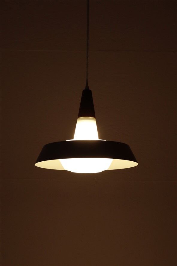 Rare Ernst Voss pendant lamp / glass / teak / aluminium / mid-century Danish modern design / 1960s