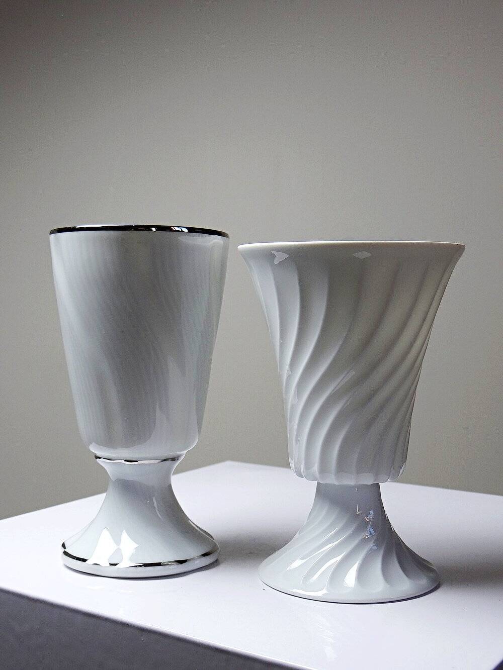 Mismatched pair of Limoges porcelain mazagrans, Haviland & LEC vintage.