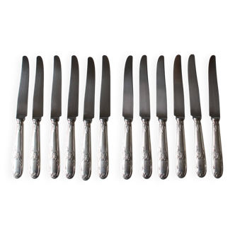 Lot de 12 couteaux en métal argenté orfèvrerie ‘REX’