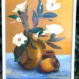 Oil painting on wood bouquet of flowers
