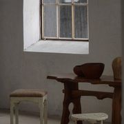 A pair of antique Danish stools, seats in lambswool, late 19th century.