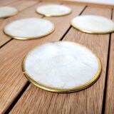 Mother-of-pearl and brass coaster set