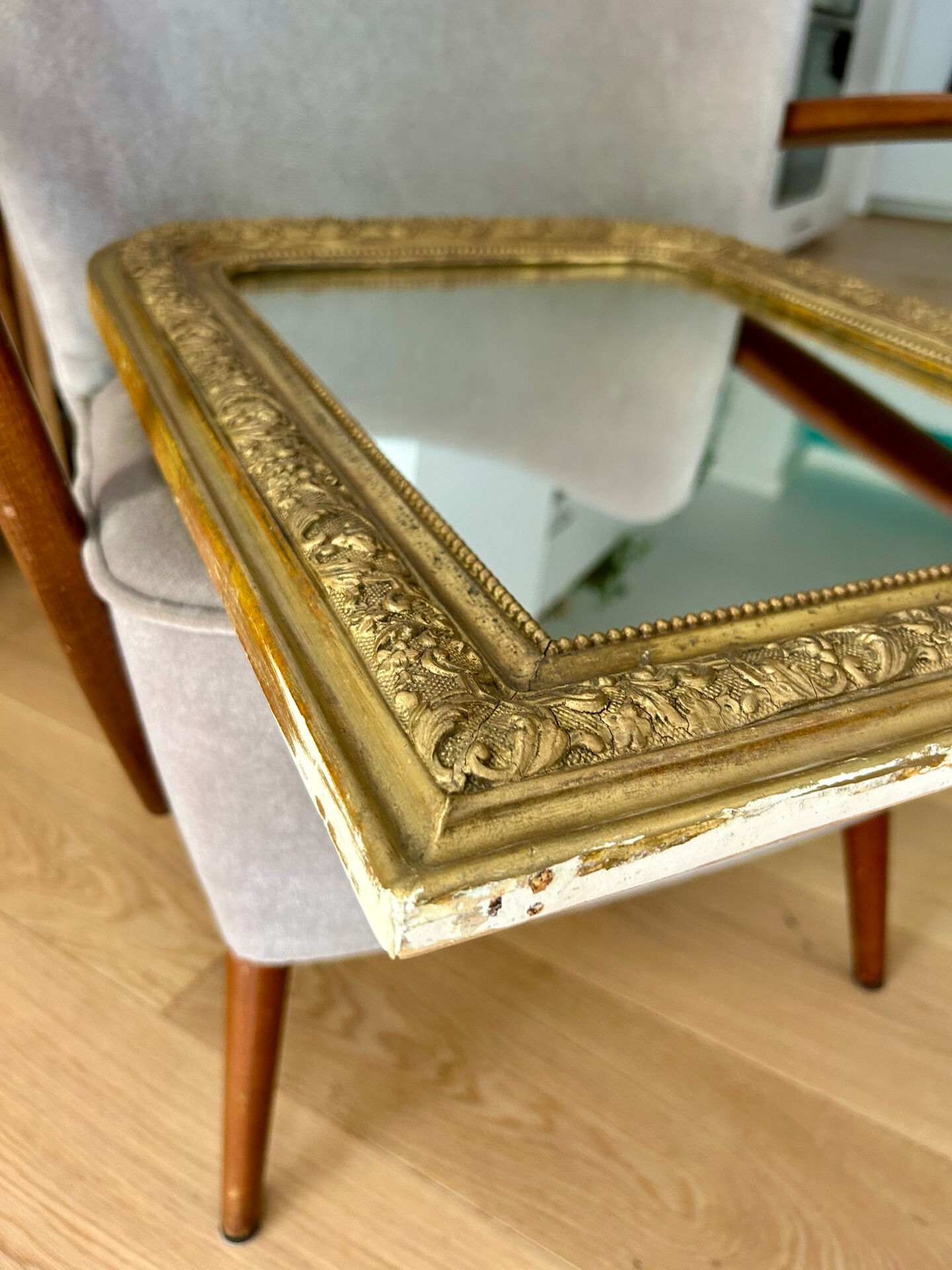 Antique gilded carved mirror - antique glass - vintage - Louis XVI