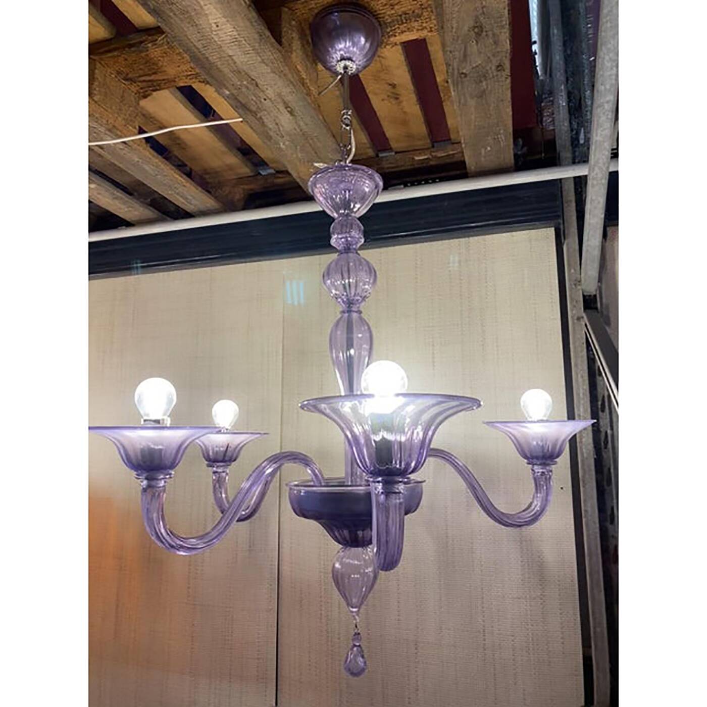 Italian Handmade  Glass Chandelier in Light Violet