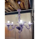 Italian Handmade  Glass Chandelier in Light Violet