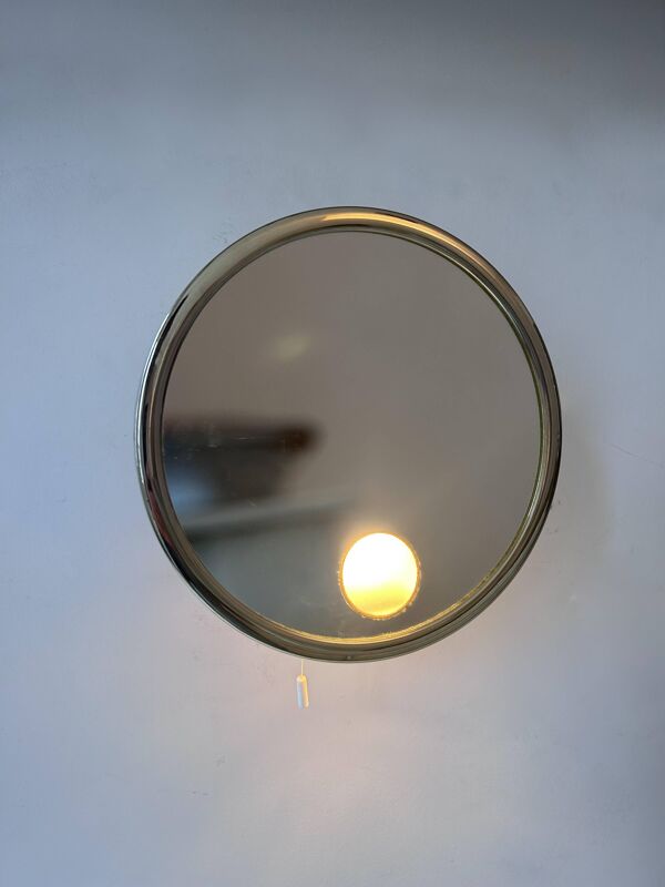 Miroir Brot vintage orientable doré, grossissant et éclairant, France 1970