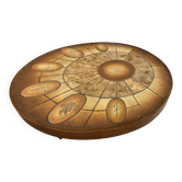 Table basse ronde ovale céramique Barrois Vallauris de 1960 modèle herbier