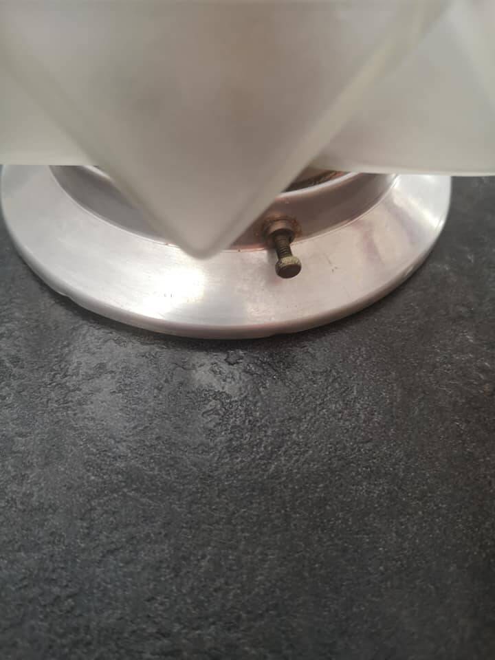 Ancien plafonnier globe verre opalescent etoile polyedre modèle rare Ø 18 cm ART DECO 1930