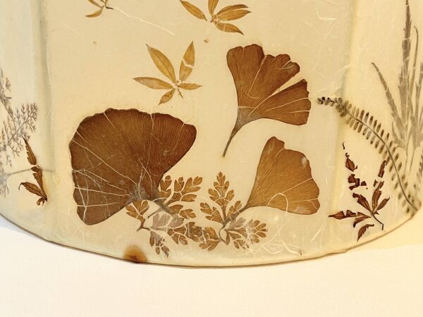 Pied de Lampe vintage design en céramique blanche abat-jour fleurs séchées