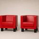 Uchida x Poltrona Frau — Pair of "Moji" armchairs in red leather
