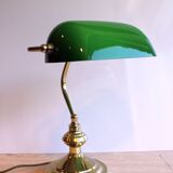 Banker's lamp, brass and opaline.