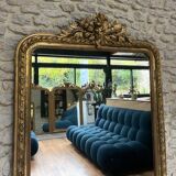 Antique Louis-Philippe fireplace mirror with pediment and beading, 174.5cm