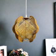 Portuguese mid century wood and straw wooden pendant lamp, 1960s