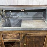 Comptoir de bar en chêne début XXème avec habillage d'époque zinc et étain