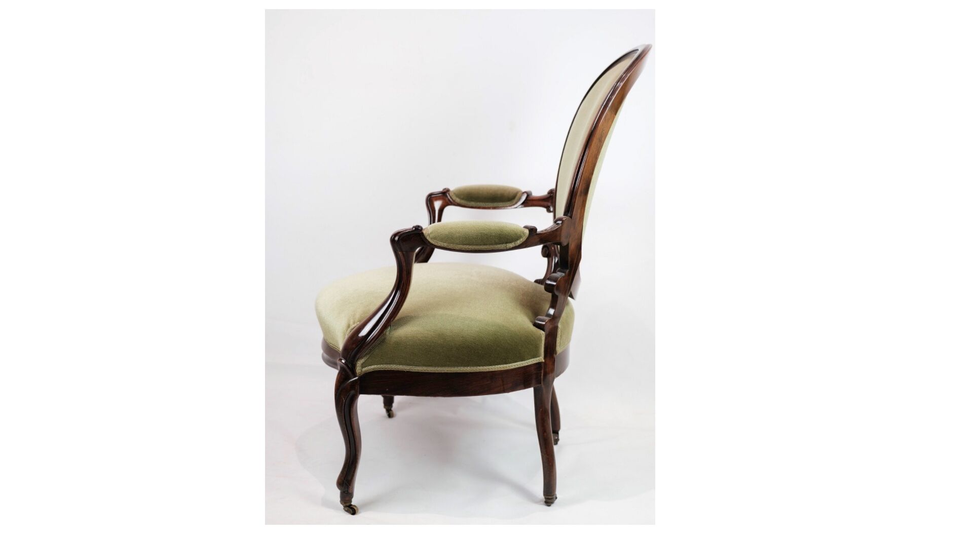 Neo-Rococo Armchair in Mahogany with Brand Green Velour Upholstery