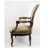 Neo-Rococo Armchair in Mahogany with Brand Green Velour Upholstery