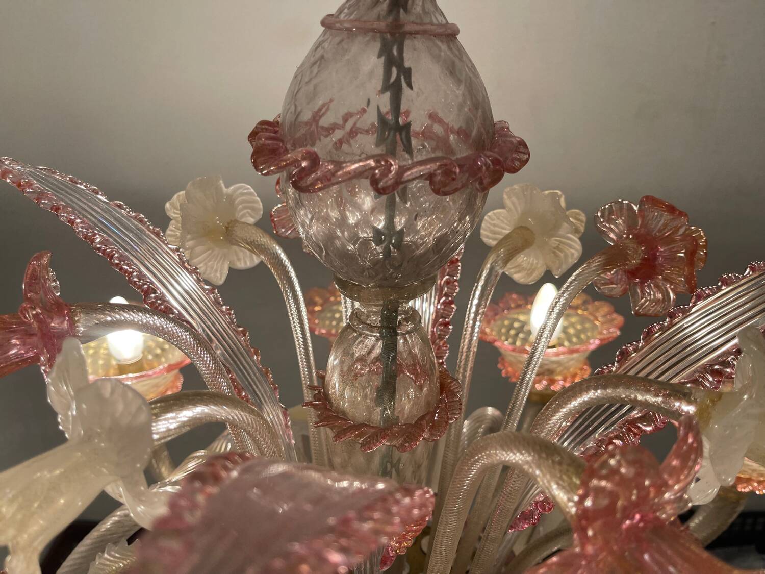 Large Venetian Pink Murano Glass Chandelier 1960’s