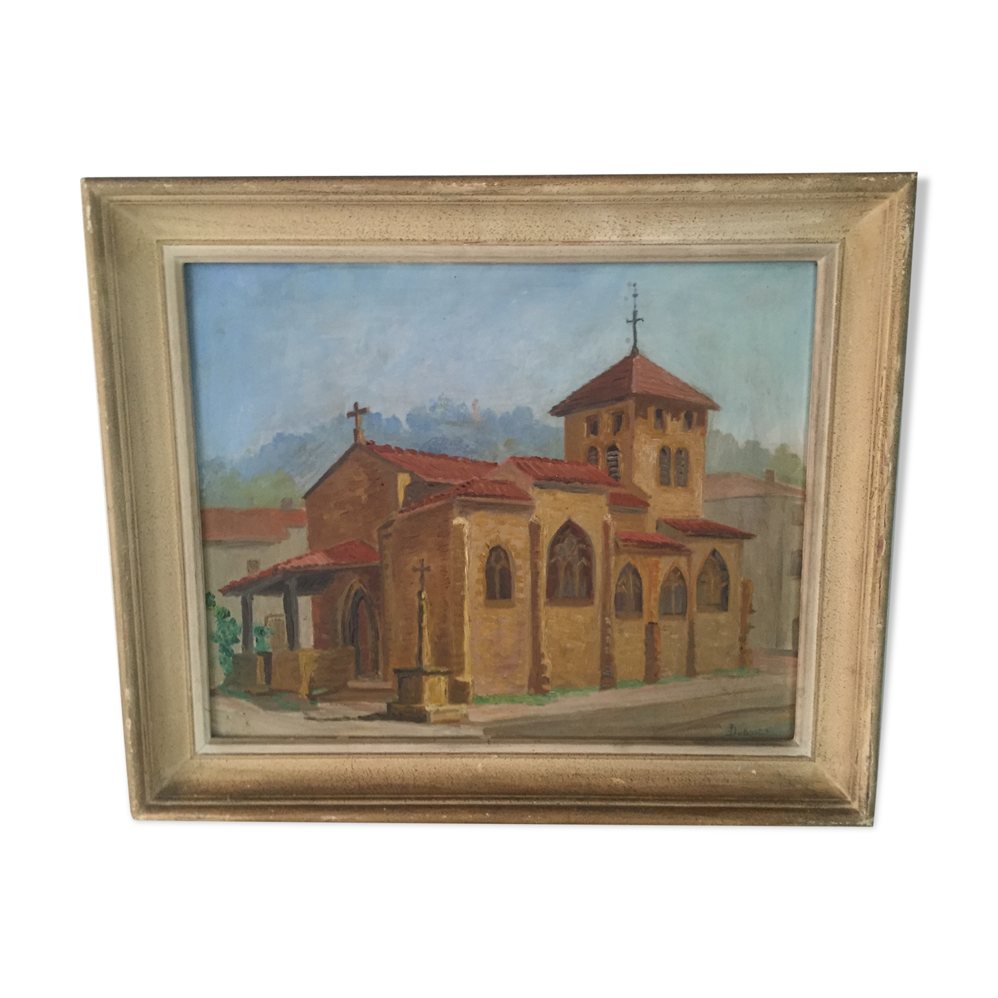 Oil on panel representing a church