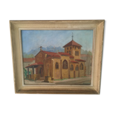 Oil on panel representing a church
