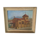Oil on panel representing a church