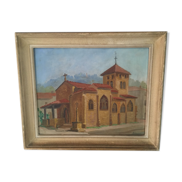 Oil on panel representing a church