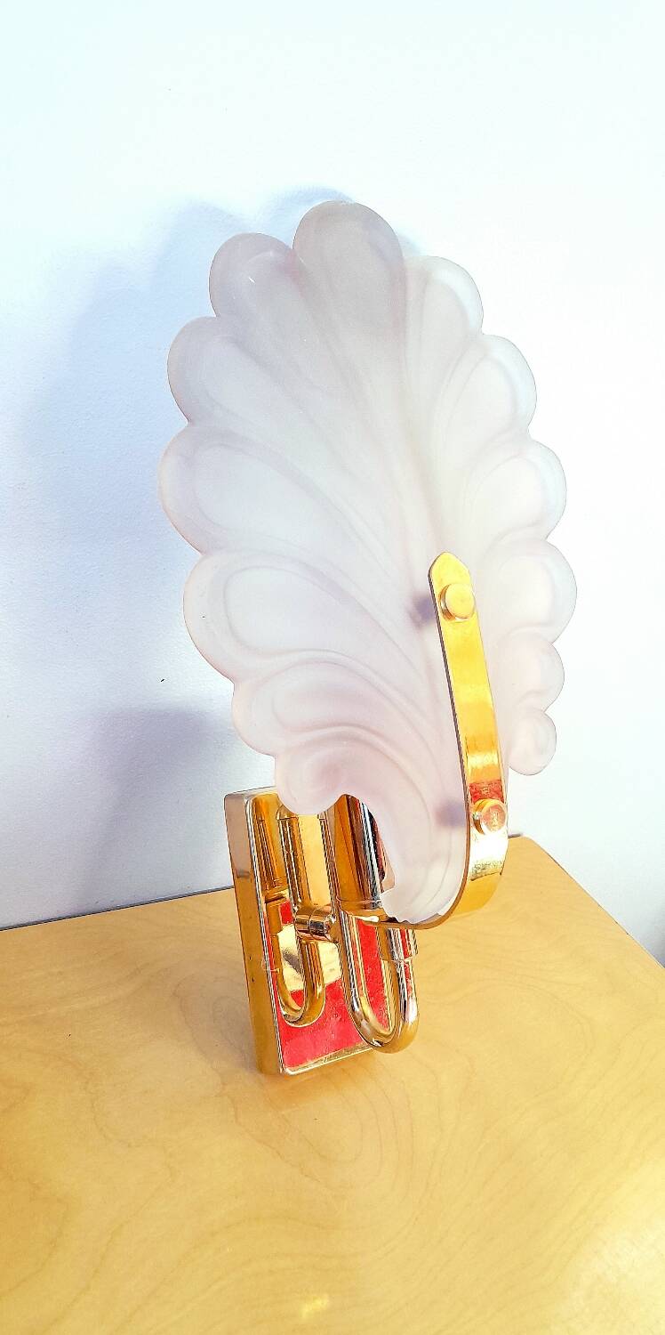 Frosted glass leaf wall light, 1980.