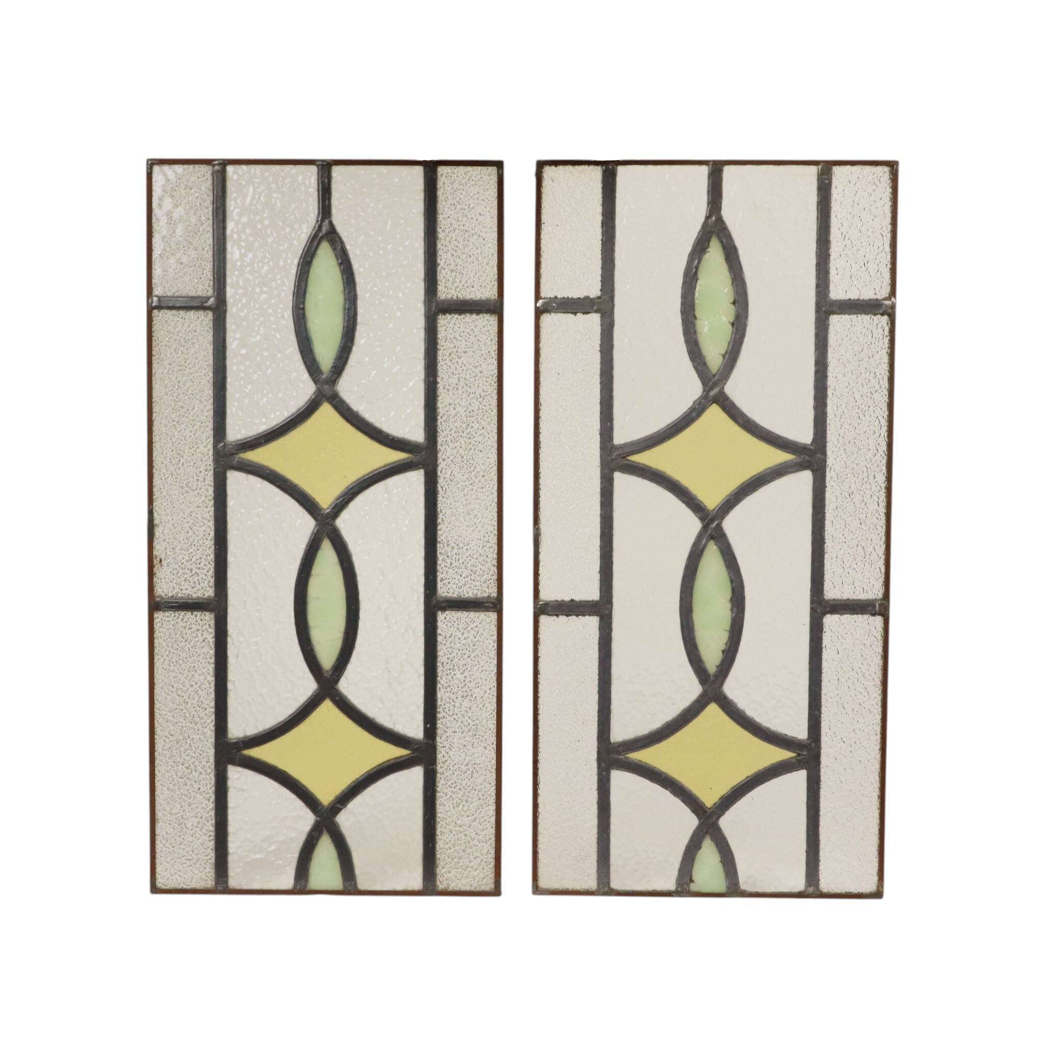 Art Deco Geometric Stained Glass Window 51x24cm
