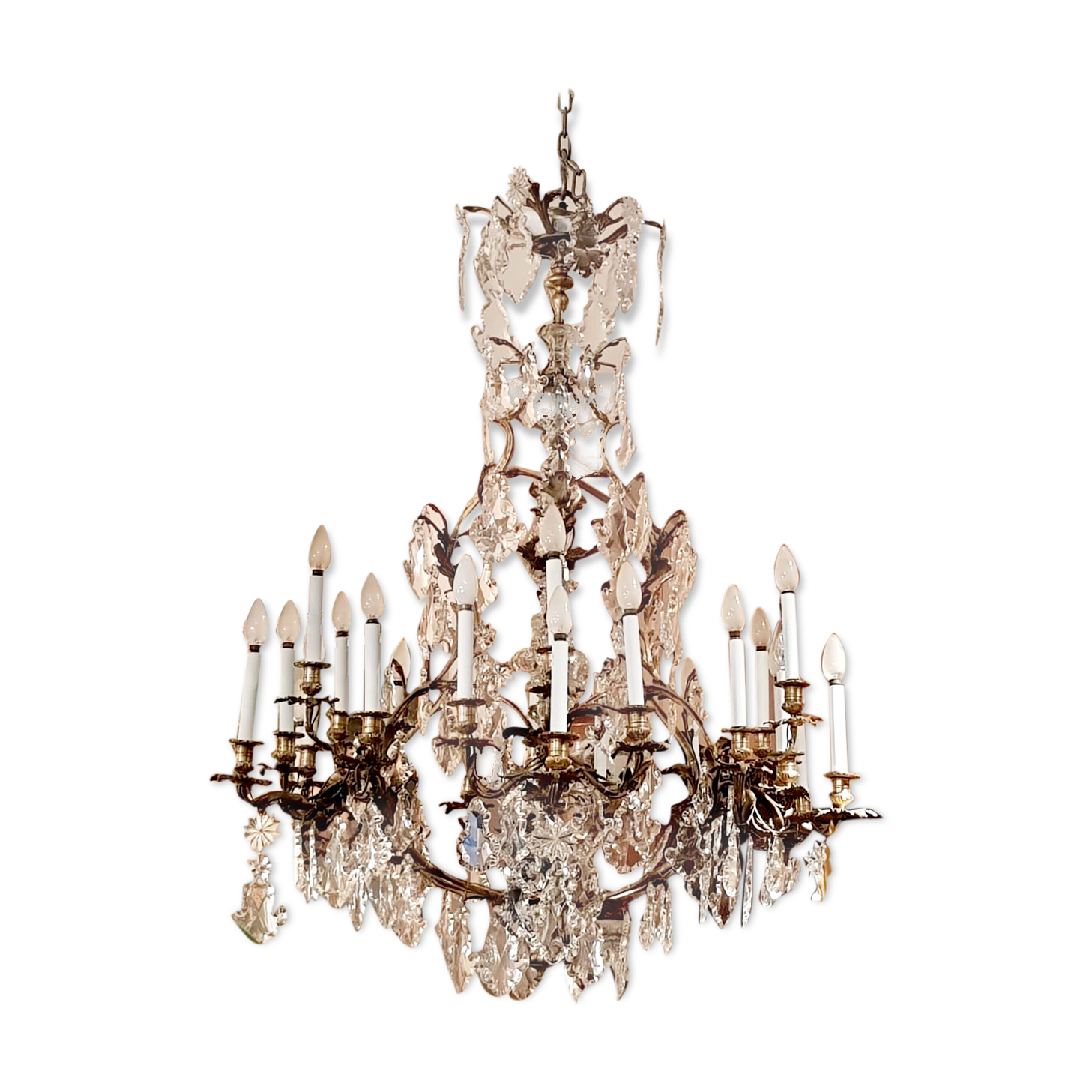 Lustre en bronze doré et cristal taillé, milieu XIXe siècle