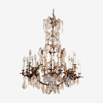 Golden bronze and carved crystal chandelier, mid-19th century