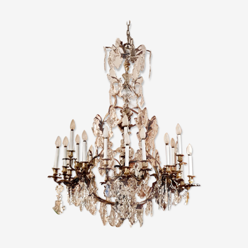 Lustre en bronze doré et cristal taillé, milieu XIXe siècle