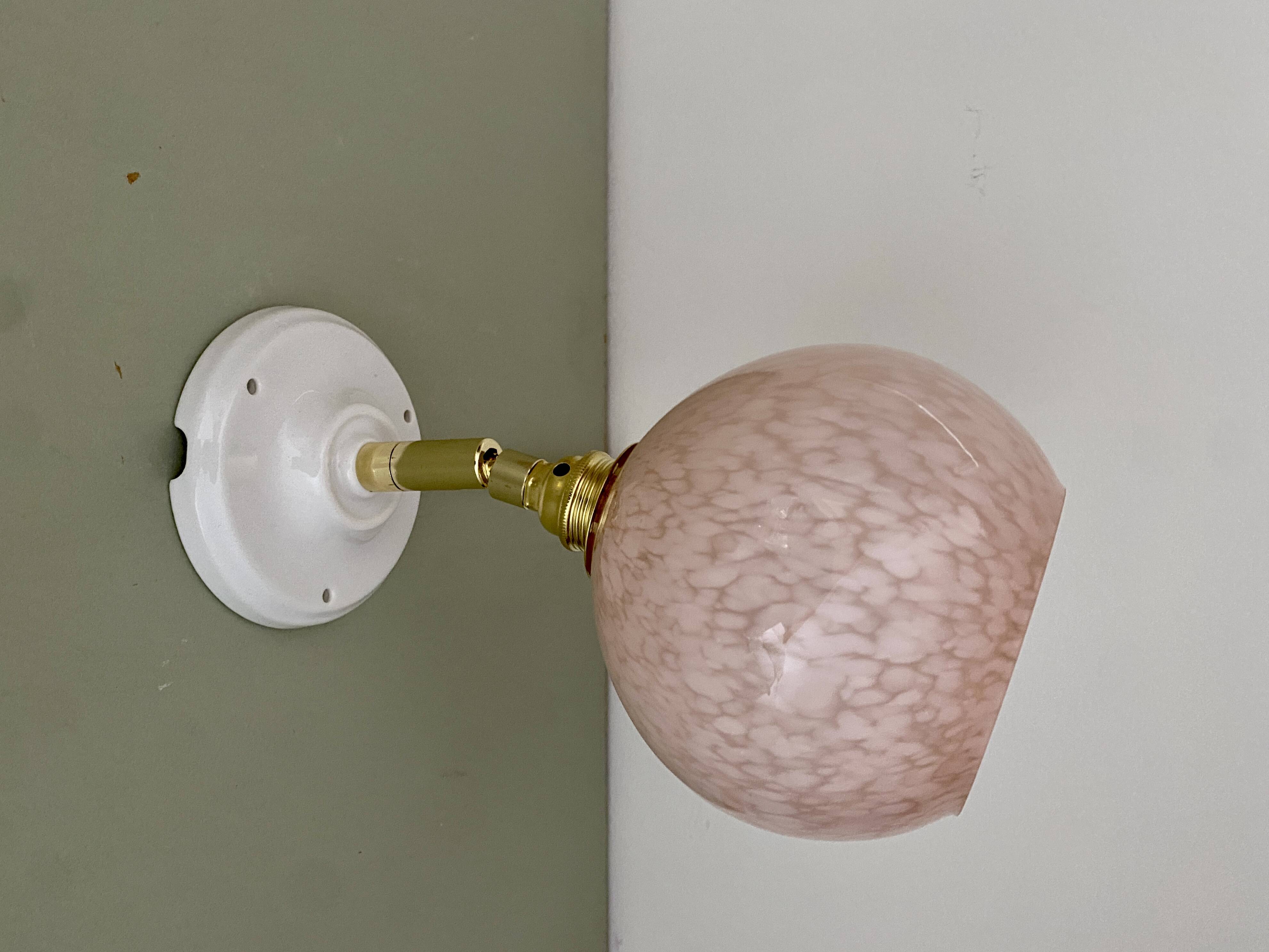 Vintage pink Clichy glass globe wall light