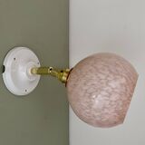 Vintage pink Clichy glass globe wall light