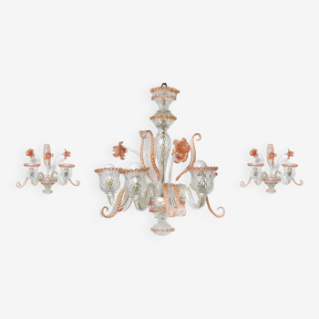 Chandelier and pair of Murano glass sconces