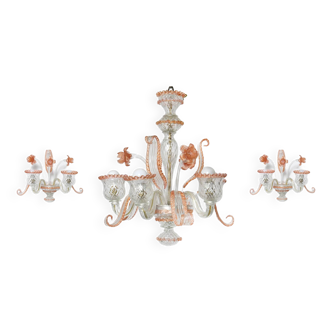 Chandelier and pair of Murano glass sconces