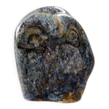 Miniature owl figurine in raku ceramic by Annie Maume, Vintage 1970.