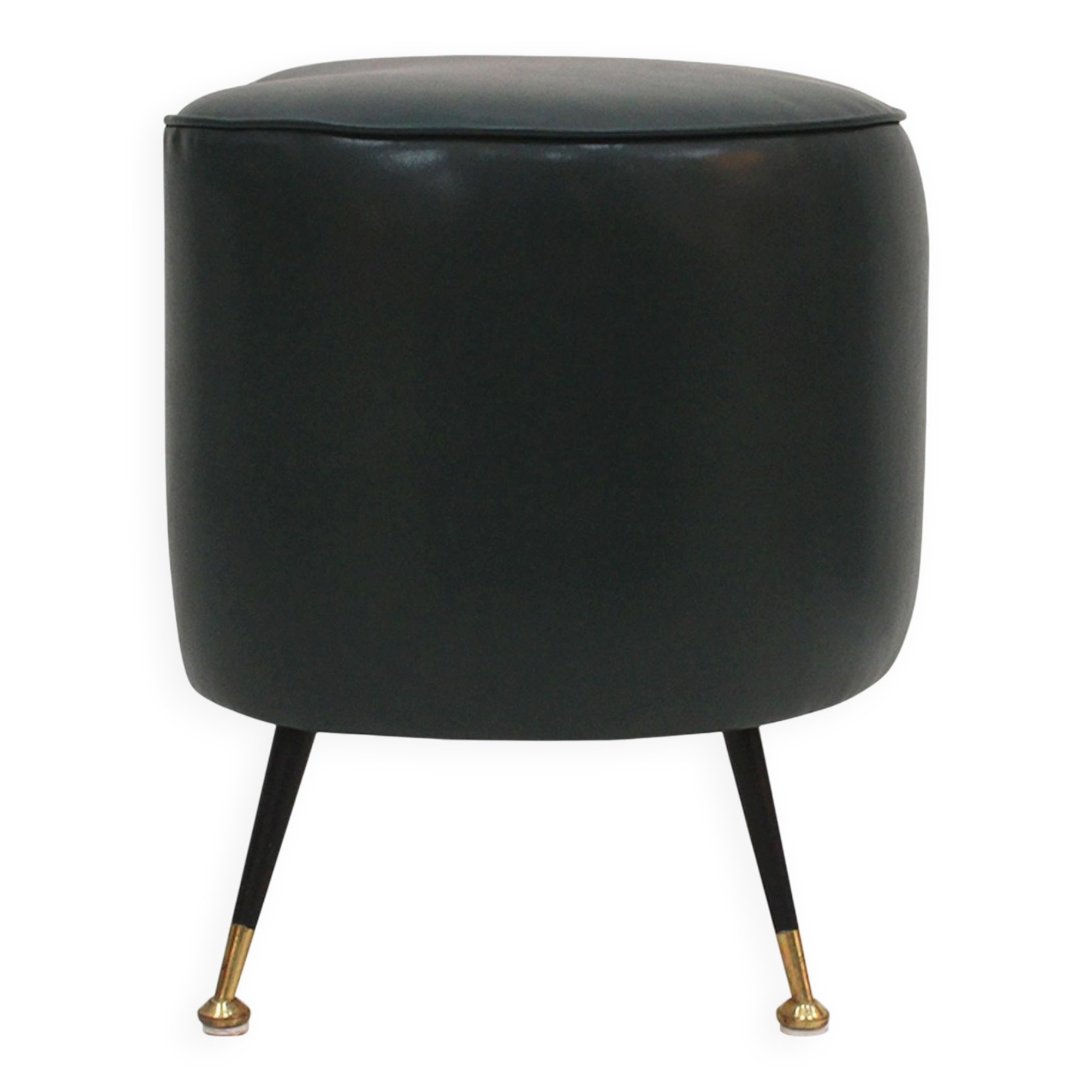 Pair of Italian Footstools in Solid Wood and Green Faux Leather, Italy, 1960s