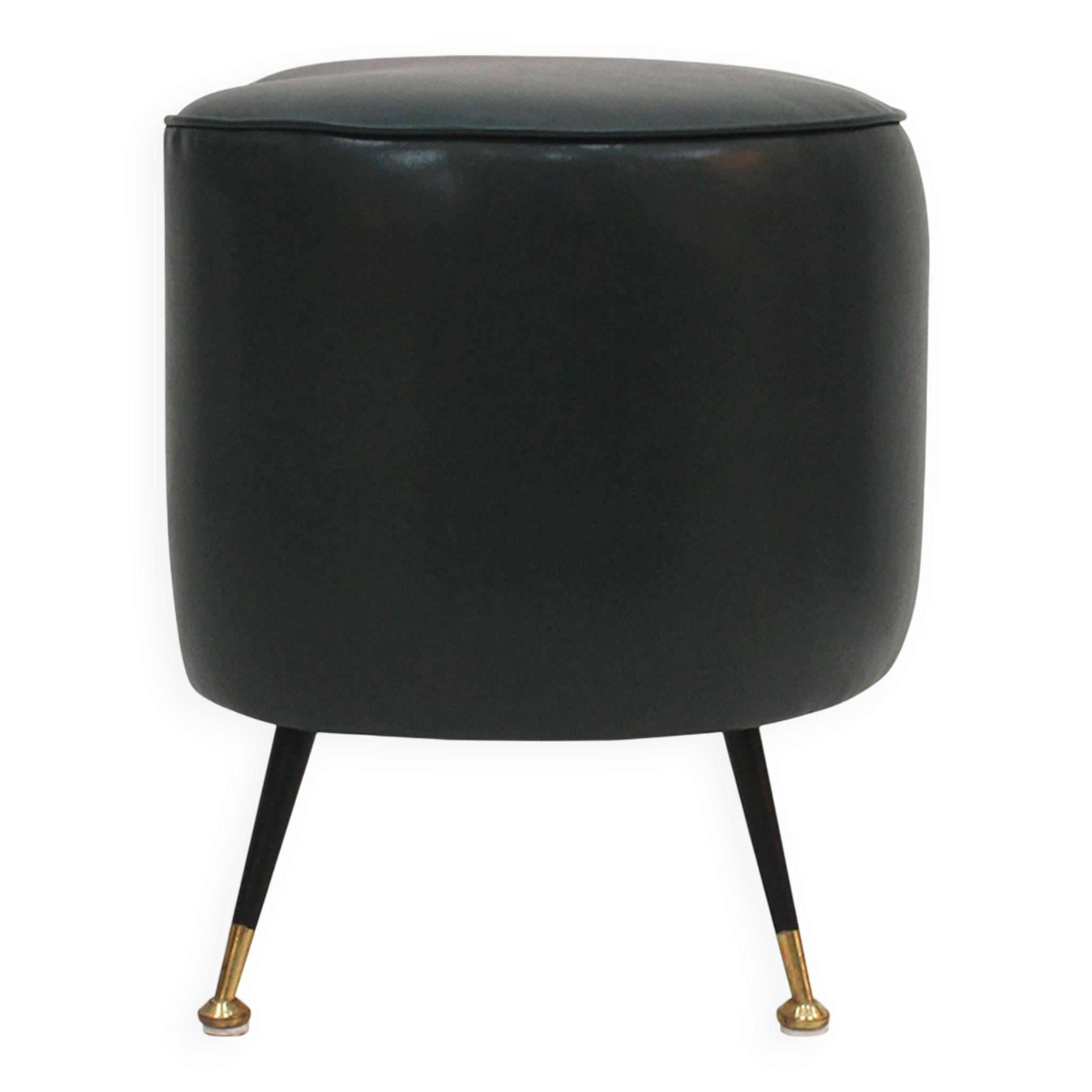 Pair of Italian Footstools in Solid Wood and Green Faux Leather, Italy, 1960s