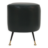 Pair of Italian Footstools in Solid Wood and Green Faux Leather, Italy, 1960s