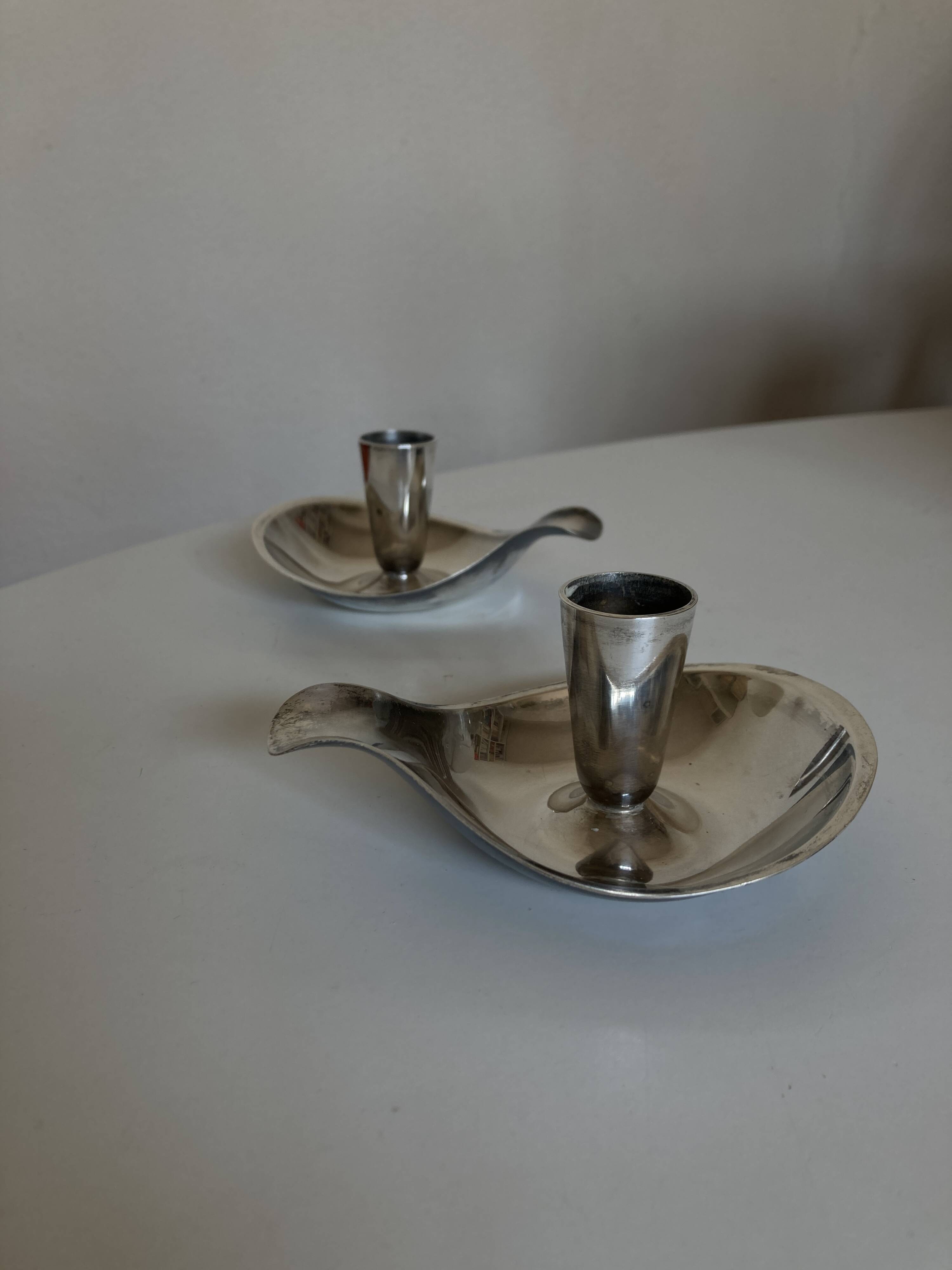 Pair of Atla Denmark Scandinavian candlesticks in silver metal