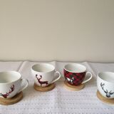 Lot de 4 tasses motif cerf