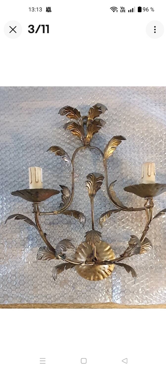 Pair of 1960s gold-tone metal wall sconces